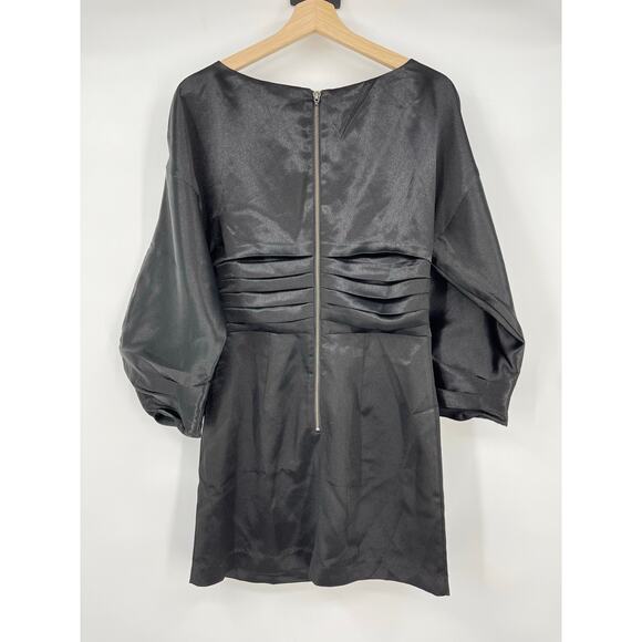 h:ours | Cristiano Mini Dress in Black Noir Satin Statement Sleeve Sheath M - Picture 5 of 14